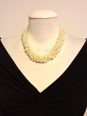 True Vintage 5 Strand Faux Pearl Handmade Necklace VTG Jewelry